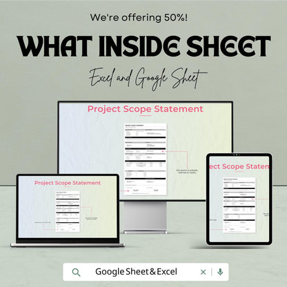 Project Scope Statement Sheet - Excel & Google Sheets Template for Project Management | Professional Planning Tool