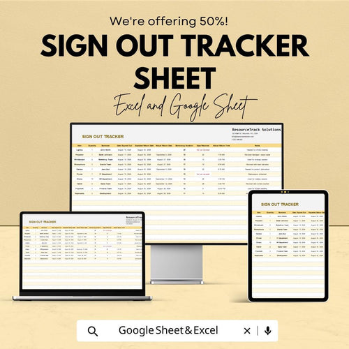 Sign Out Tracker Sheet | Asset & Equipment Log | Editable Google Sheets and Excel Template | Check-Out Register | Printable Sign-Out Form