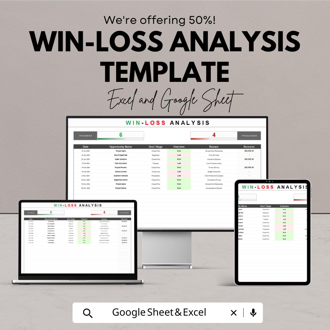 Win-Loss Analysis Template | Sales Deal Tracker Spreadsheet | Excel & Google Sheets CRM | Sales Performance Analysis Tool