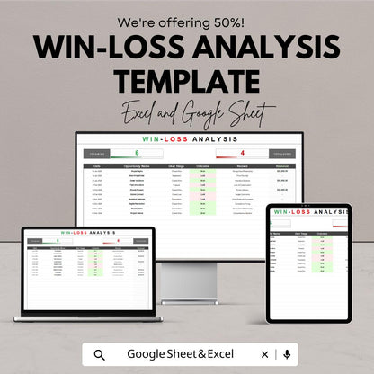 Win-Loss Analysis Template | Sales Deal Tracker Spreadsheet | Excel & Google Sheets CRM | Sales Performance Analysis Tool