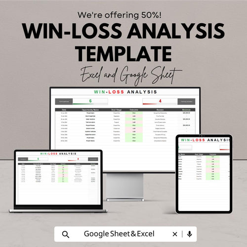 Win-Loss Analysis Template | Sales Deal Tracker Spreadsheet | Excel & Google Sheets CRM | Sales Performance Analysis Tool