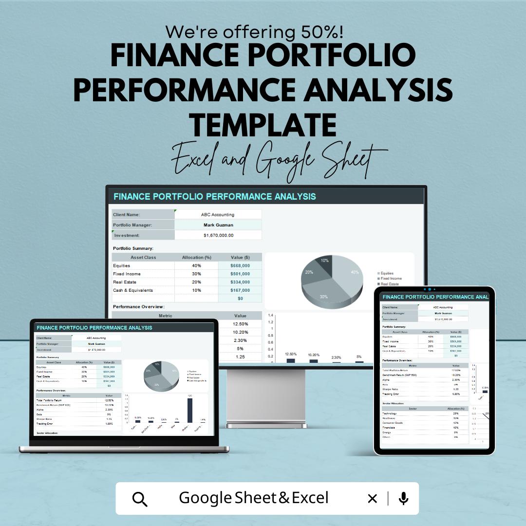 Finance Portfolio Performance Analysis Template | Investment Performance Tracker | Portfolio Metrics Dashboard | Excel & Google Sheets