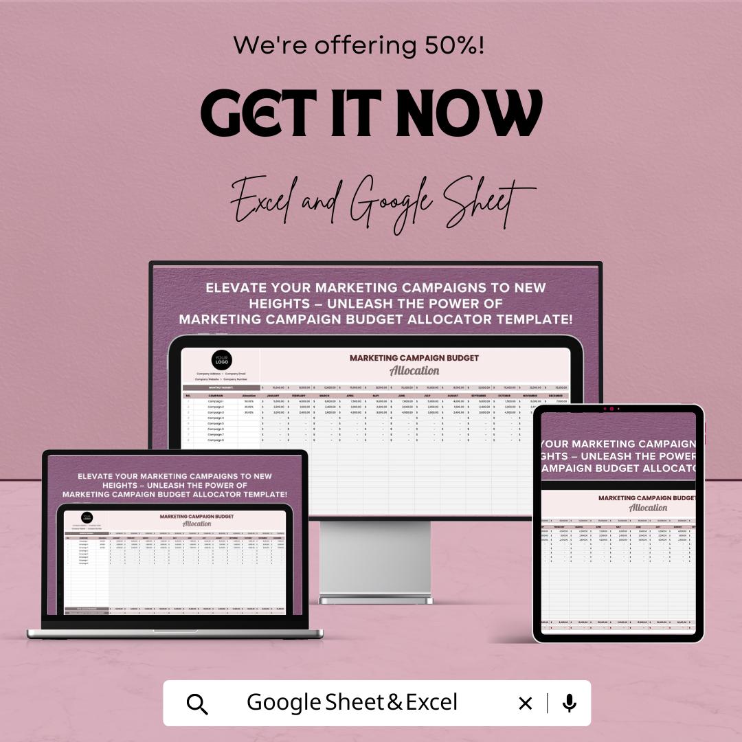 Marketing Campaign Budget Allocator Sheet | Excel and Google Sheets Template | Budget Allocation & ROI Optimization Tool