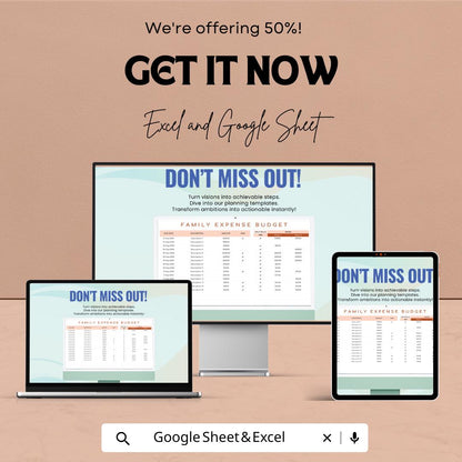 Household Family Expense Budget Template | Monthly Budget Planner | Family Finance Tracker | Expense Spreadsheet