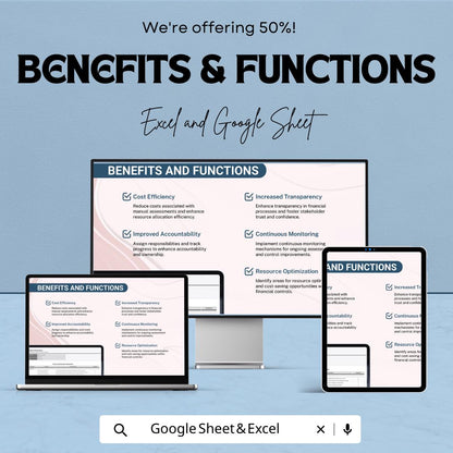 Finance Control Self Assessment Template, Internal Control Checklist, Financial Audit Tool, Compliance Spreadsheet, Excel Google Sheets