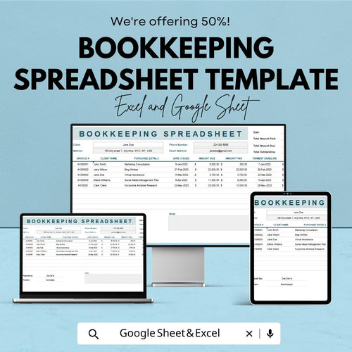 Bookkeeping Spreadsheet Template | Small Business Bookkeeping | Client Tracker | Invoice Tracker | Finance Spreadsheet | Accounting Template