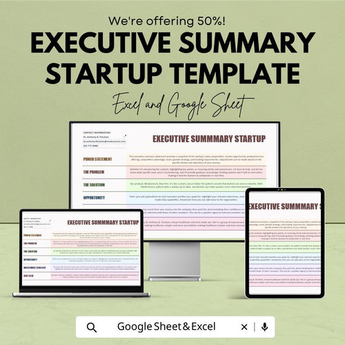 Executive Summary Startup Template | Business Plan Executive Summary | Startup Planning |Business Planner | Startup Strategy Template