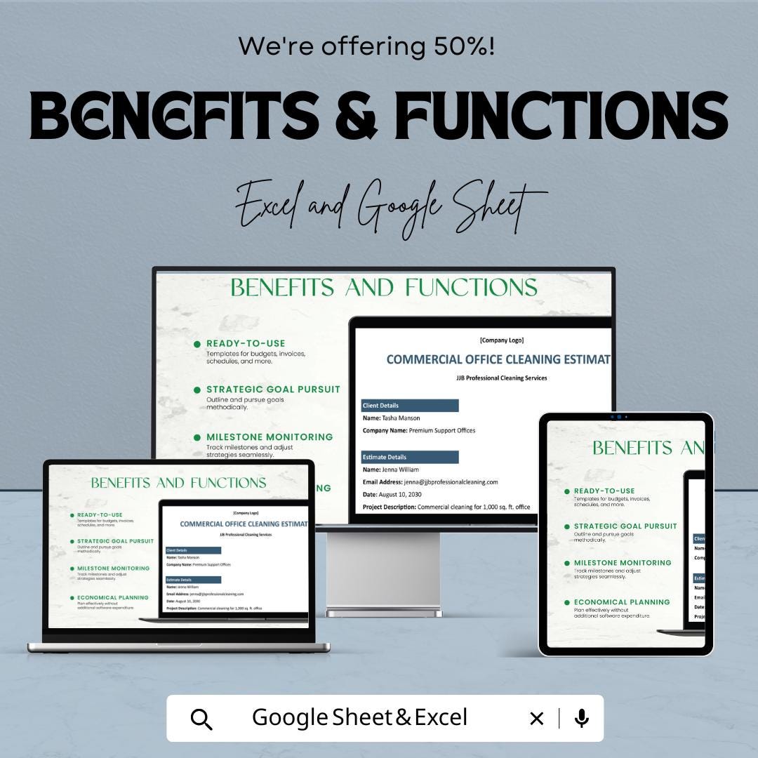 Commercial Cleaning Estimate Template | Cleaning Service Quote Sheet | Google Sheets & Excel Estimate Form | Office Cleaning Quote