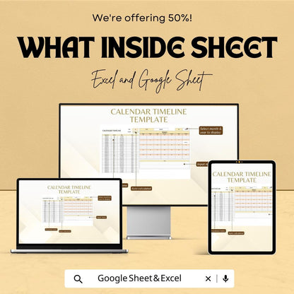 Calendar Timeline Sheet | Excel and Google Sheets | Color-Coded Timeline Template | Plan & Track Events | Customizable Monthly Calendar |