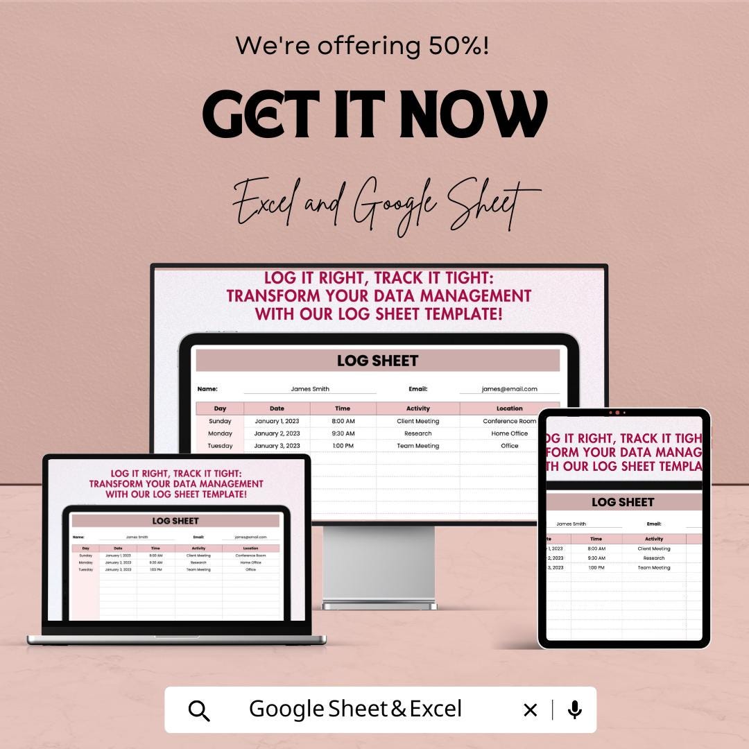 Log Sheet Template – Excel and Google Sheets – Activity Tracking, Date & Time Stamps – Customizable for Daily Use – Ready-to-Use Log Shee