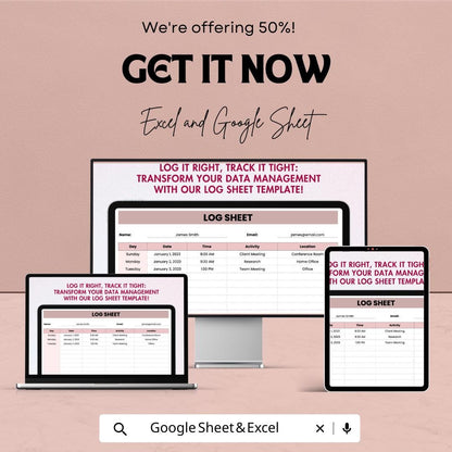 Log Sheet Template – Excel and Google Sheets – Activity Tracking, Date & Time Stamps – Customizable for Daily Use – Ready-to-Use Log Shee