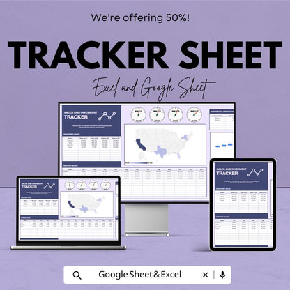 Sales and Investment Tracker Sheet | Excel and Google Sheets Dashboard | Business Report | Visual Data Template | Digital Download