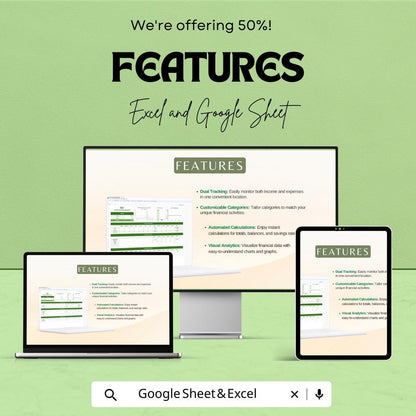 Income and Expense Spreadsheet | Excel & Google Sheet Template for Financial Management | 50% Off Now