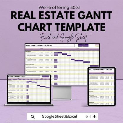 Real Estate Gantt Chart Template | Property Project Timeline Planner | Real Estate Management Tool | Excel & Google Sheets