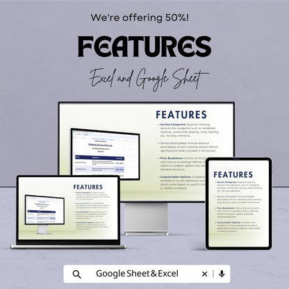Sample Cleaning Service Price List Sheet - Excel & Google Sheets Template for Service Pricing and Estimates