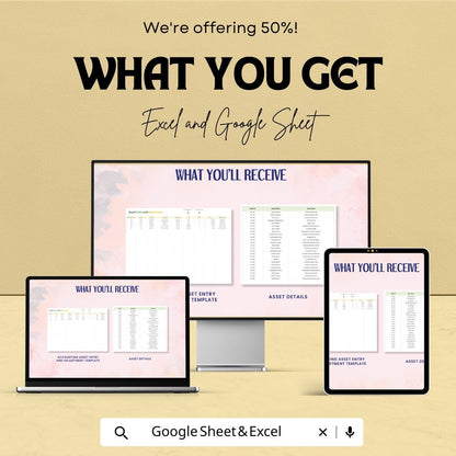 Accounting Asset Entry and Adjustment Template | fixed Asset Register | Google Sheets and Excel Template | Finance & Accounting Tool