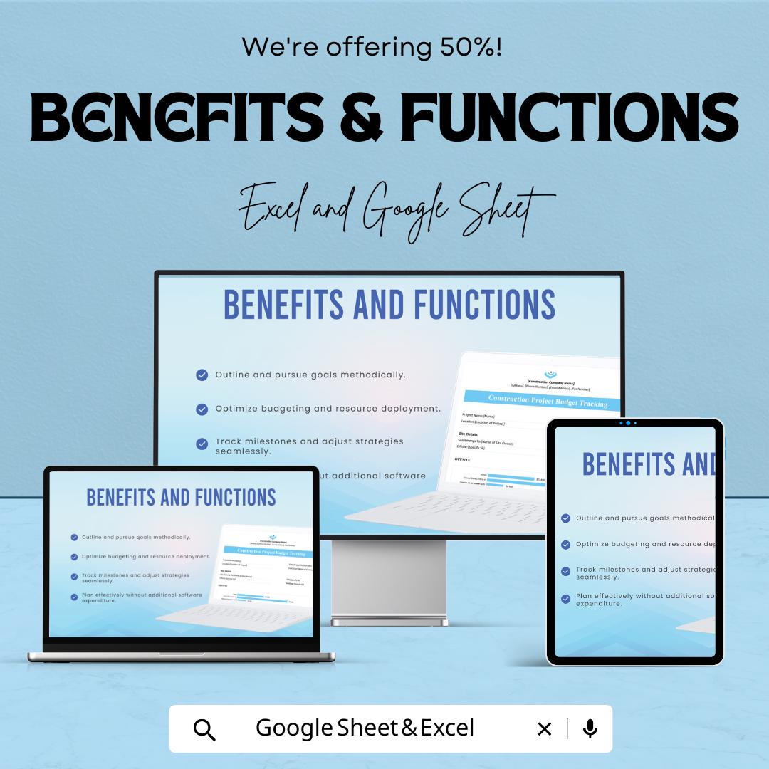 Construction Project Budget Tracking Sheet - Excel & Google Sheets Template for Construction Budget Management - 50% Off