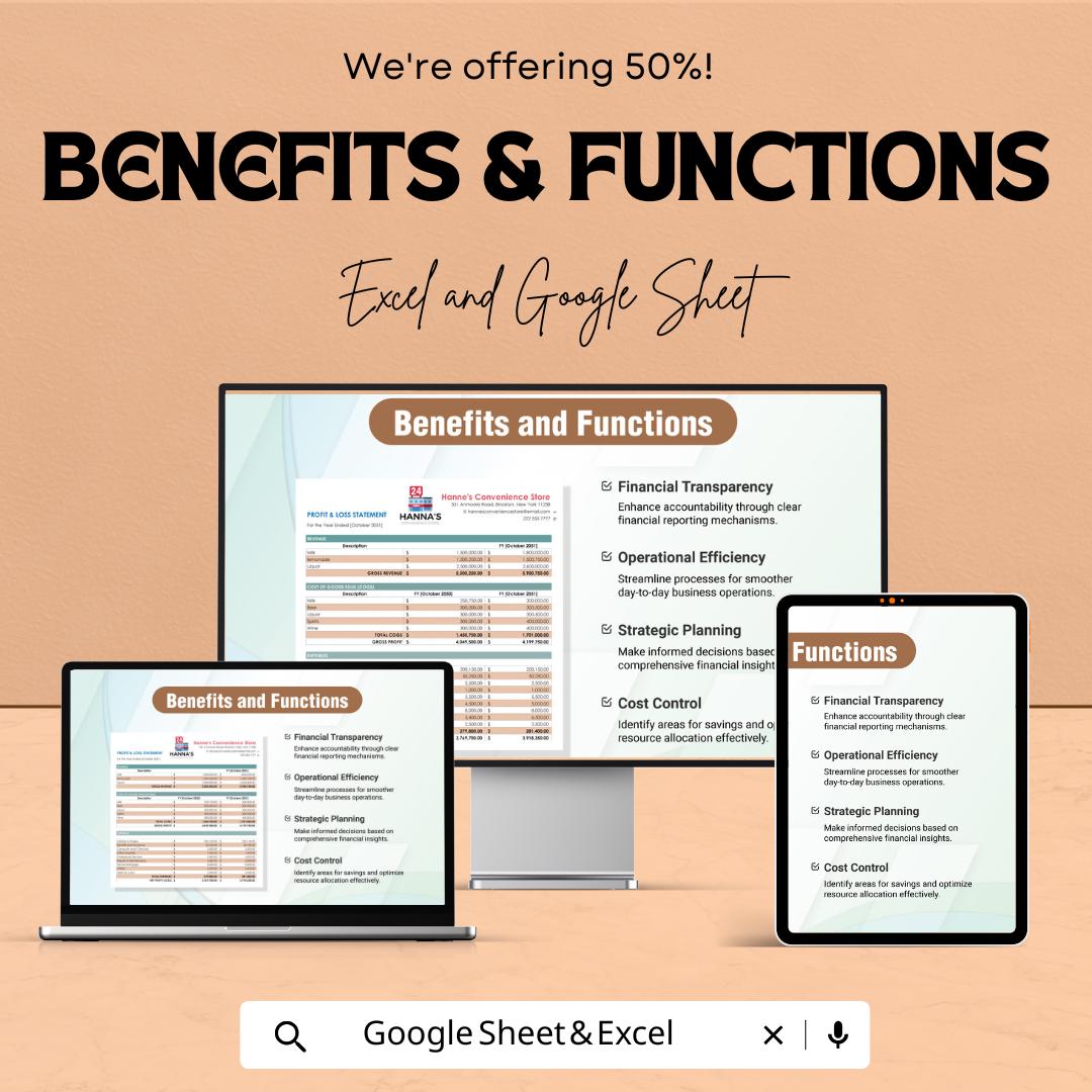 Retail Profit and Loss Sheet for Small Business | Google Sheet Template | Track Revenue & Expenses | Profit Loss Statement Template