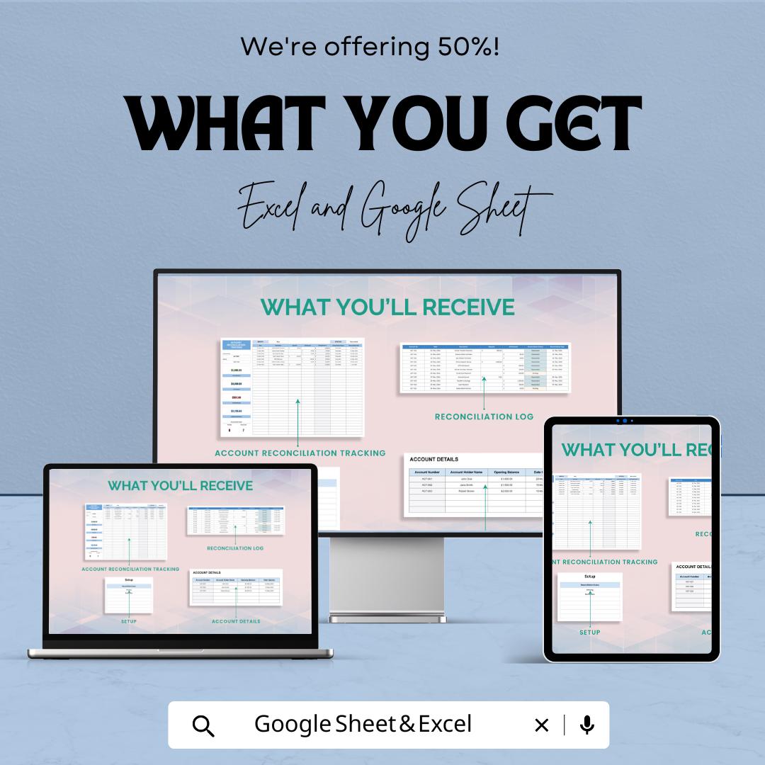 Account Reconciliation Tracking Template | Reconciliation Tracker | Account Balance Log | Transaction Tracker | Finance Spreadsheet