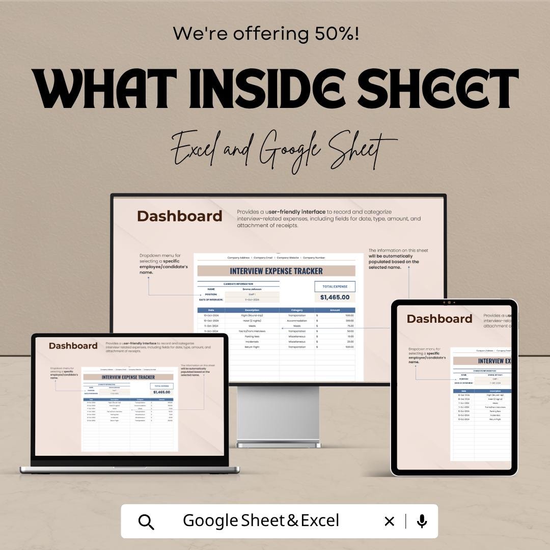 Interview Expense Tracker Template | Recruitment Cost Tracker | Hiring Budget Spreadsheet | HR Expense Planner | Hiring Management Tool