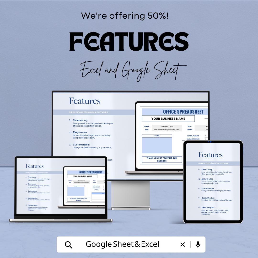 Office Spreadsheet Template | Business Receipt Tracker | Office Invoice & Payment Record Template | Small Business Spreadsheet