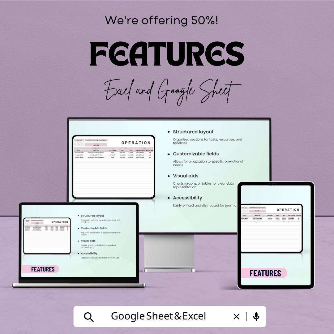 Printable Operation Template | Operations Tracker Spreadsheet | Daily Operations Planner | Excel & Google Sheets