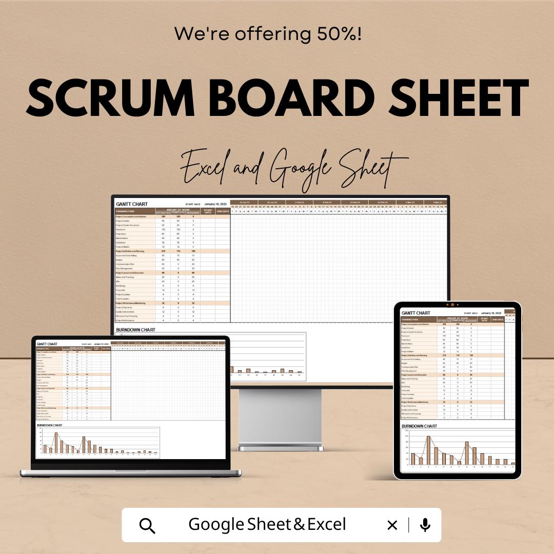 Scrum Board Sheet - Excel & Google Sheets Template for Project Management, Gantt Charts, and Task Tracking
