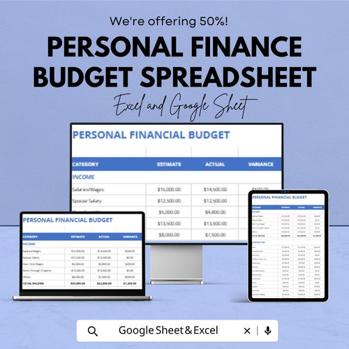 Personal Finance Budget Spreadsheet Template | Google Sheets & Excel | Track Income, Expenses, and Savings | Financial Planning Template