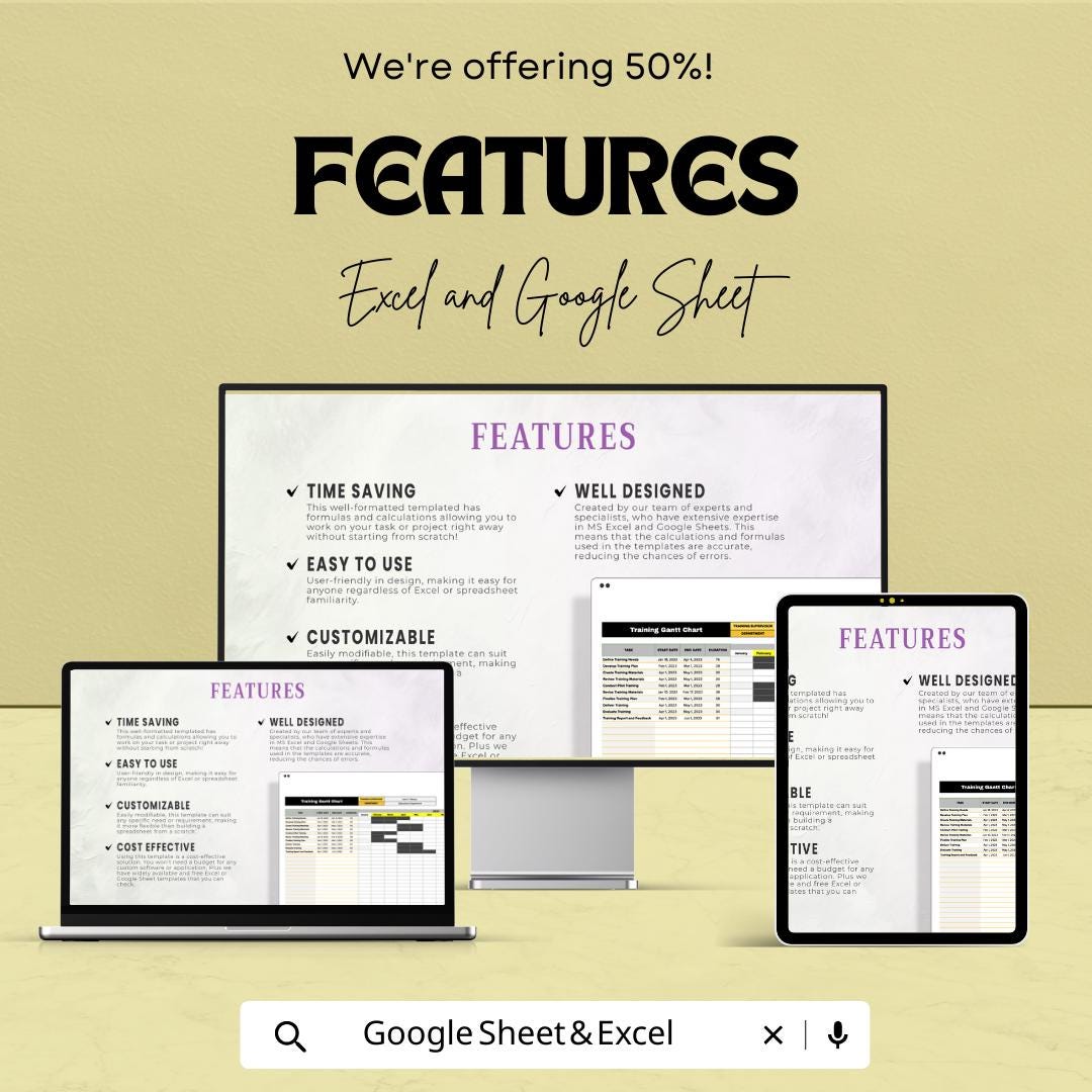 Training Gantt Chart Template | Training Schedule Spreadsheet | Employee Training Planner | Excel & Google Sheets Project Timeline