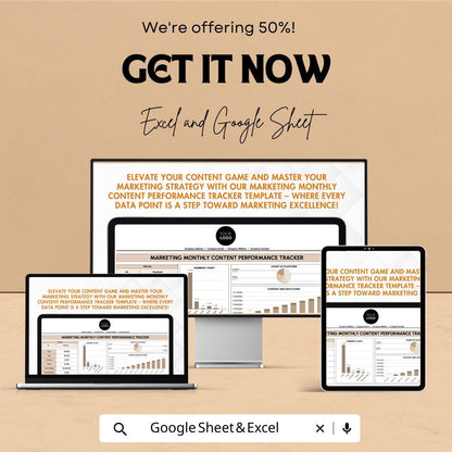 Marketing Monthly Content Performance Tracker Template |  Social Media Tracker | Marketing KPI Dashboard | Content Metrics Log