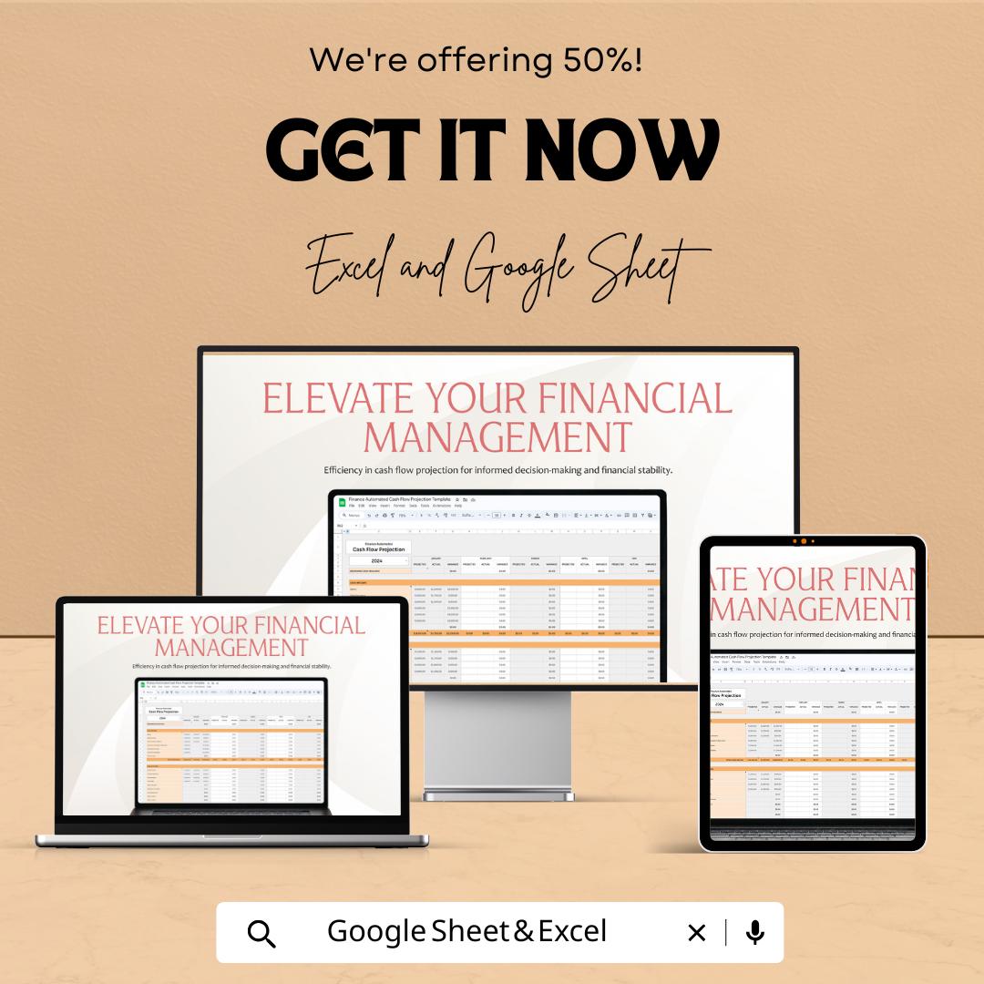 Finance Automated Cash Flow Projection Template | Cash Flow Forecast Spreadsheet | Business Financial Planner | Budget Projection Tool