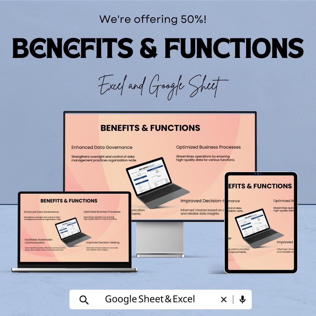 Data Quality Analysis Template | Data Analysis Spreadsheet | Data Quality Dashboard | Excel & Google Sheets