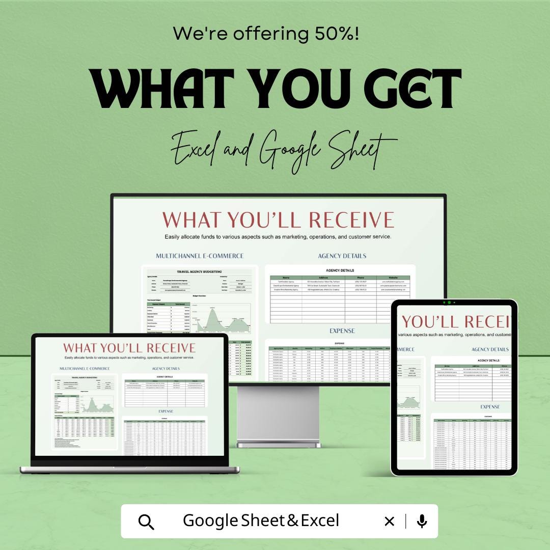 Travel Agency Budget Template, Business Budget Spreadsheet, Expense Tracker, Google Sheets & Excel, Small Business Finance Planner