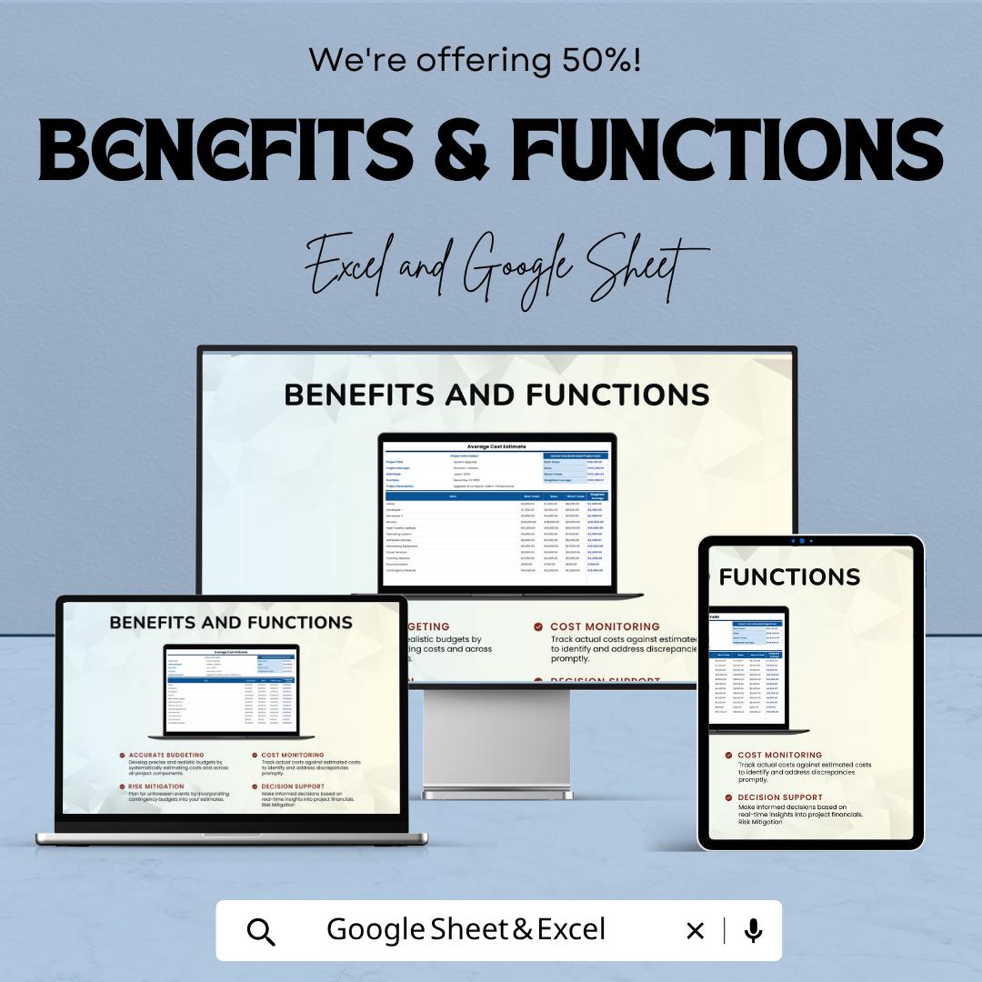 Average Cost Estimate Template | Project Cost Estimator Spreadsheet | Budget Planning Template | Cost Analysis Sheet