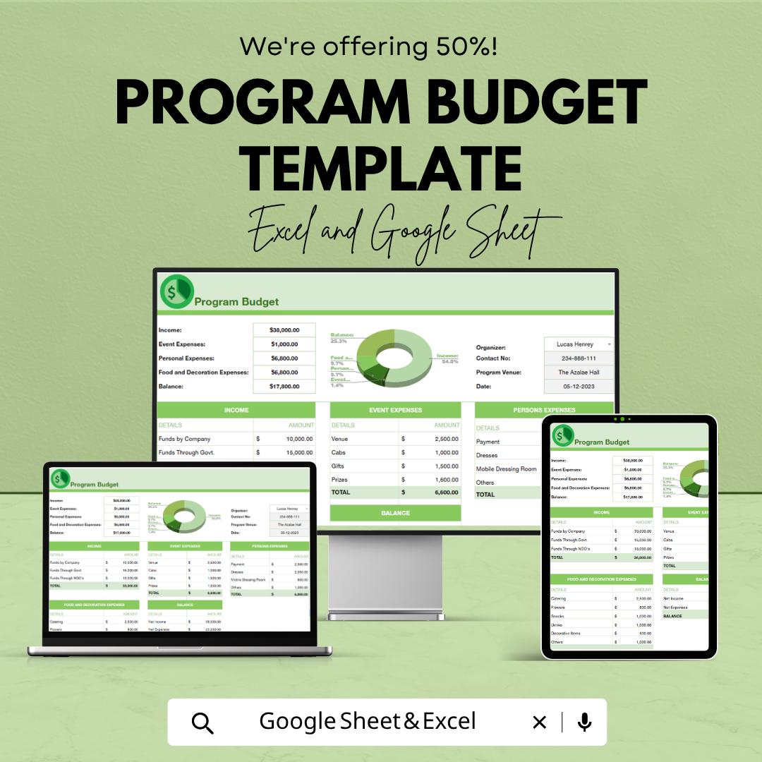 Program Budget Template | Event Budget Planner | Nonprofit Budget Spreadsheet | Expense Tracker | Financial Planning Template