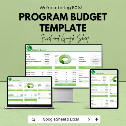 Program Budget Template | Event Budget Planner | Nonprofit Budget Spreadsheet | Expense Tracker | Financial Planning Template