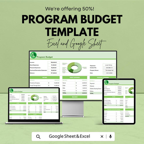 Program Budget Template | Event Budget Planner | Nonprofit Budget Spreadsheet | Expense Tracker | Financial Planning Template