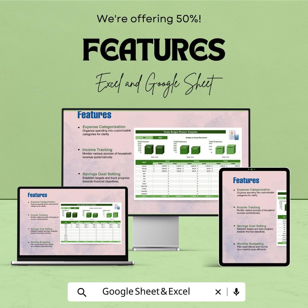 Home Budget Planner Template | Monthly Expense Tracker | Personal Finance Spreadsheet | Excel and Google Sheets Budget Organizer