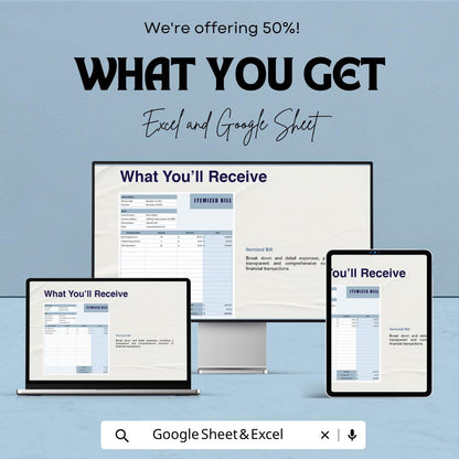 Itemized Bill Template Excel Google Sheets | Invoice Template Spreadsheet | Billing Tracker | Business Invoice Template | Digital Bill