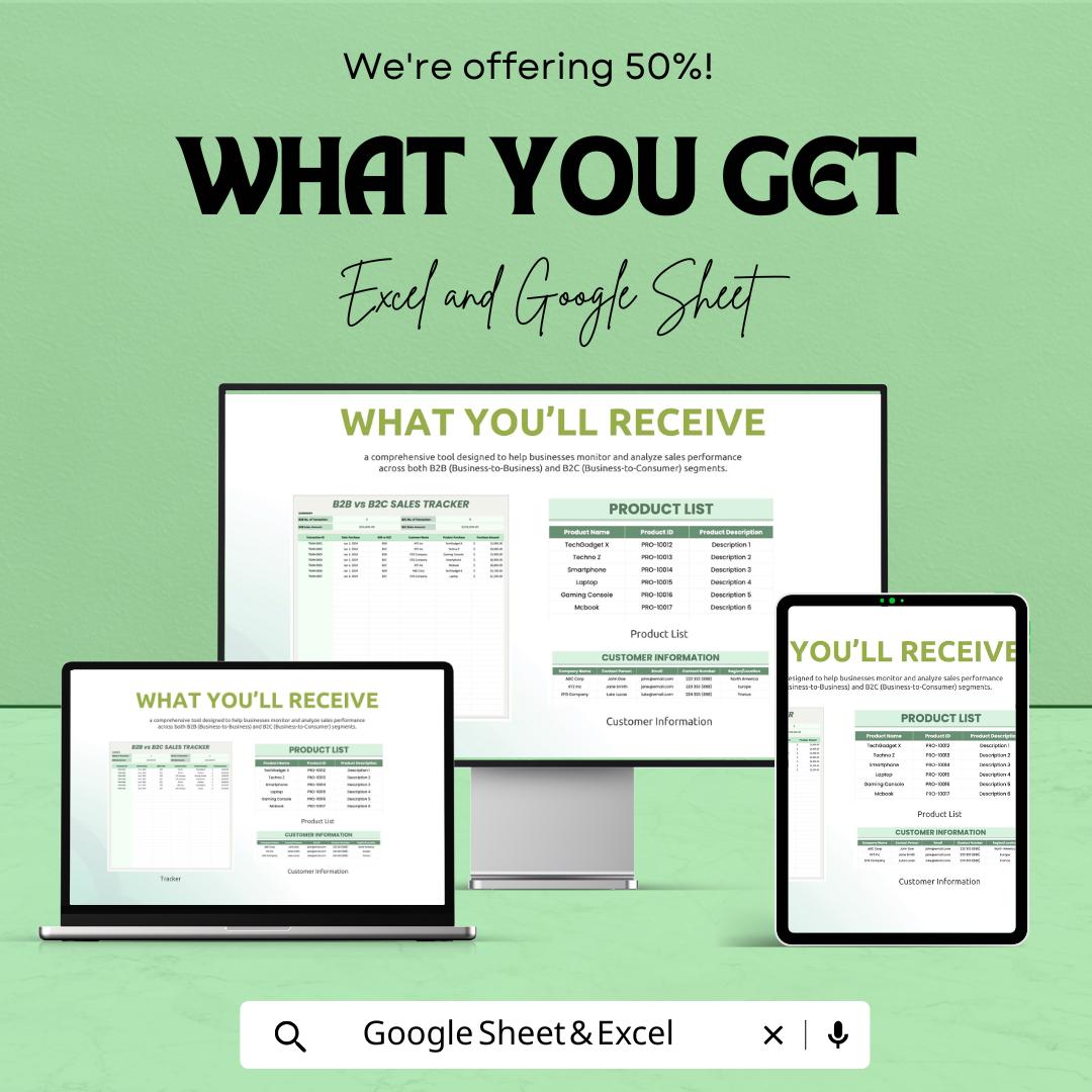 B2B vs B2C Sales Tracker Template | Excel & Google Sheets | Sales Performance Dashboard | Business Sales Analysis Spreadsheet