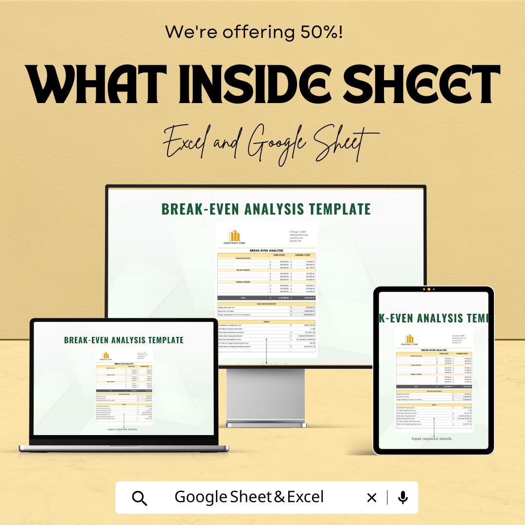Break-Even Analysis Template | Excel & Google Sheets | Financial Planning and Profitability Tool