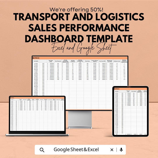 Transport and Logistics Sales Performance Dashboard Template | Sales KPI Tracking Spreadsheet | Revenue & Shipment Analysis