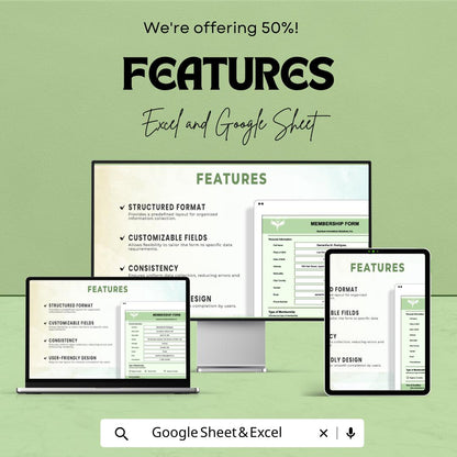 Form Template | Membership Form | Data Entry Form | Customizable Spreadsheet Template | Editable Information Form