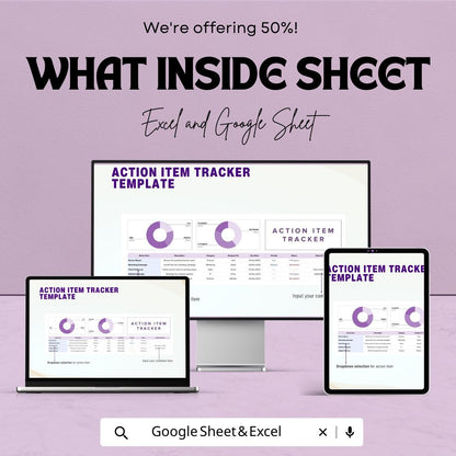 Action Item Tracker Template  | Task Tracker Spreadsheet | Project Task Manager | To Do List Tracker | Team Task Planner