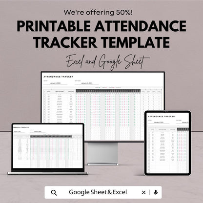 Printable Attendance Tracker Template | Employee Attendance Sheet | Monthly Staff Attendance Log | Excel & Google Sheets Tracker