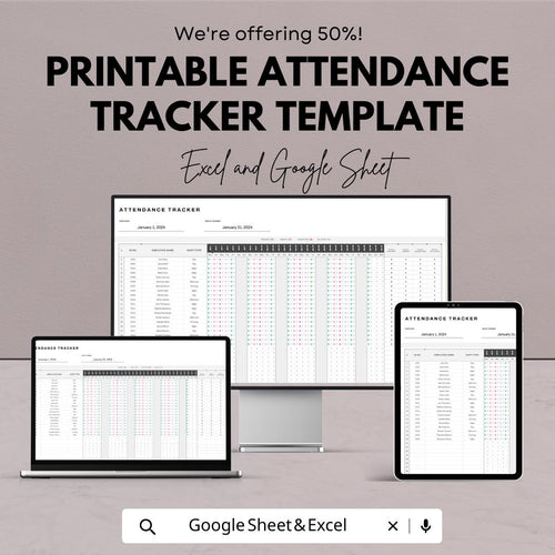 Printable Attendance Tracker Template | Employee Attendance Sheet | Monthly Staff Attendance Log | Excel & Google Sheets Tracker