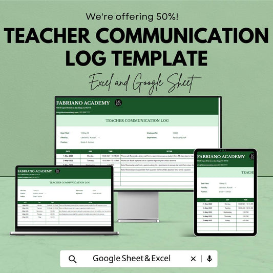Teacher Communication Log Template | Parent Contact Tracker Spreadsheet | Teacher Communication Record | Excel & Google Sheets Template |