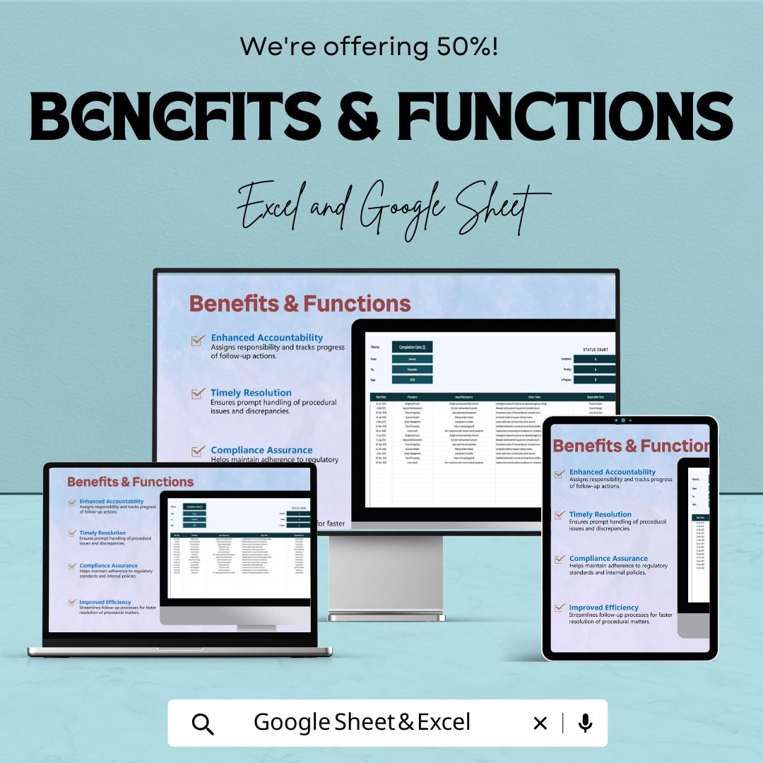 Financial Procedure Follow-Up Action Template | Compliance Action Tracker | Audit Follow Up Log | Excel & Google Sheets