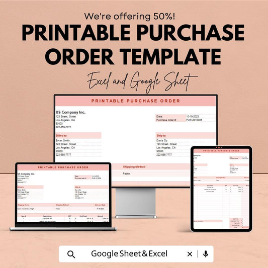 Printable Purchase Order Template | Business Order Form | Excel & Google Sheet | Purchase Request Tracker | Small Business Spreadsheet