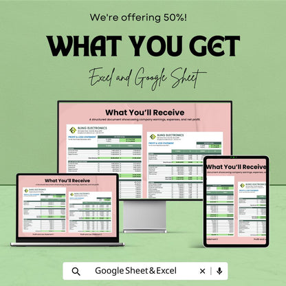 Profit and Loss Account Template | Profit and Loss Statement | Excel and Google Sheets Income Statement | P&L Report Template for Business